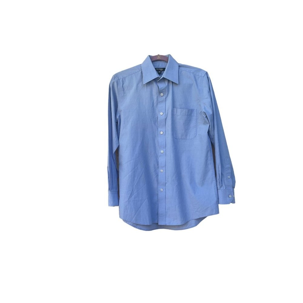 Crocodile Mens Long‎ Sleeve Blue Shirt Size 15.5 Button Front With Pocket